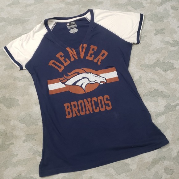 Denver Broncos Top Womens Large Blue NFL Team Apparel Short Sleeve Football - Picture 2 of 11